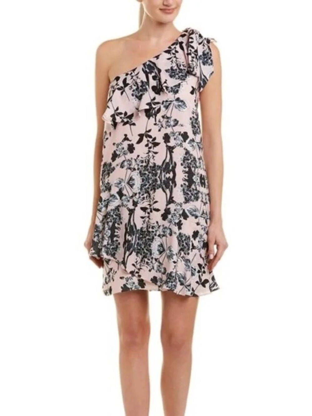 NWT Parker One-Shoulder Pink Floral Ruffle Dress Small